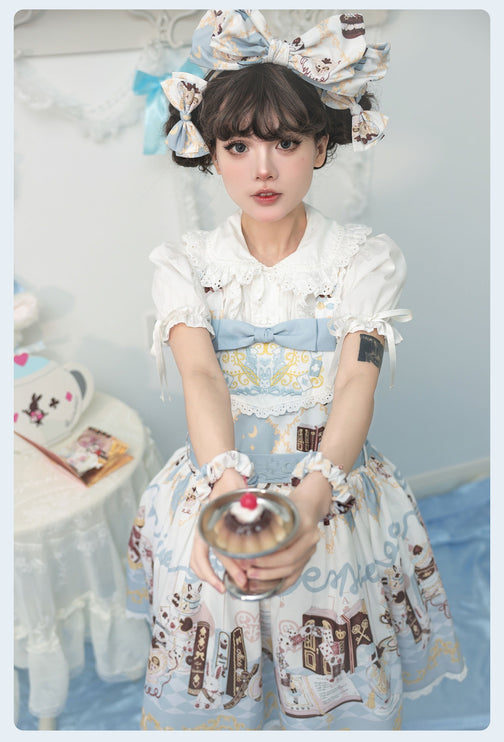 Alice Rabbit High-Waisted Classical Sweet JSK Lolita dress Lolita Suspender with Lace Trim and Bow