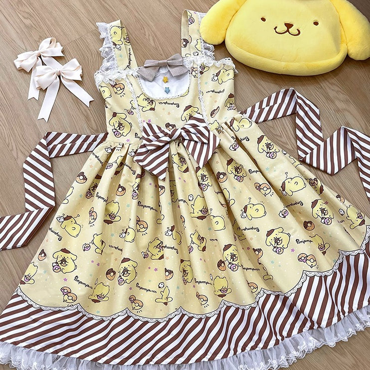 Sanrio Super Cute Sweet JSK Lolita Dress with Striped Trim & Bow