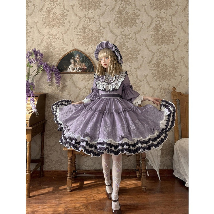 Purple Idyllic Girl Medium Long Sleeve Elegant Lolita Dress OP