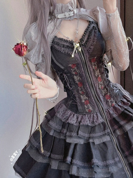 Summer of Roses JSK Gothic Dark Punk Black Lolita Dress