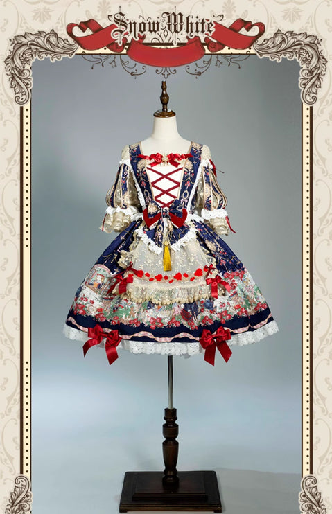 🌸Collector's Edition🌸Enchanted Snow White Print Apron OP Classical Doll Lolita Dress