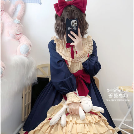 Sweet Lolita Princess Dress OP - Vintage Inspired Long Sleeve Layered Ruffle Dress