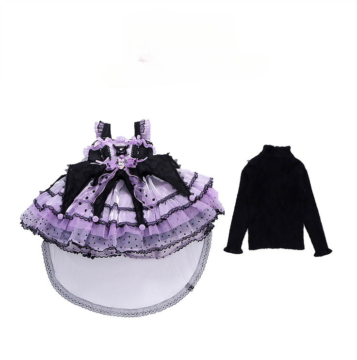 Elegant Black and Purple Lolita Dress for Girls - Intricate Lace and Ruffled Skirt