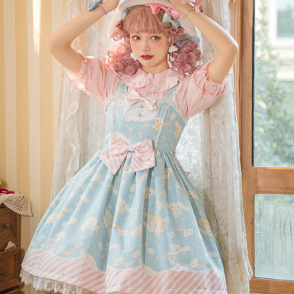 Sanrio Super Cute Sweet JSK Lolita Dress with Striped Trim & Bow