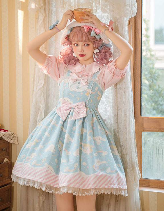 Sanrio Super Cute Sweet JSK Lolita Dress with Striped Trim & Bow