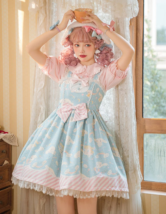 Sanrio Super Cute Sweet JSK Lolita Dress with Striped Trim & Bow