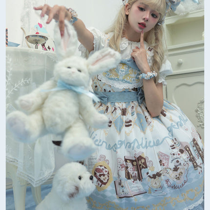 Alice Rabbit High-Waisted Classical Sweet JSK Lolita dress Lolita Suspender with Lace Trim and Bow