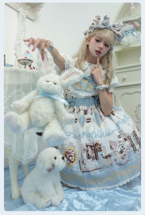 Alice Rabbit High-Waisted Classical Sweet JSK Lolita dress Lolita Suspender with Lace Trim and Bow