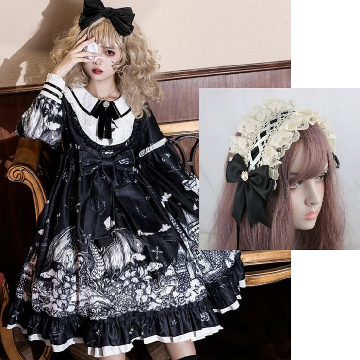 Gothic - Lolita Black - and - White Dream Dress: Vintage Patterns & Fairy - tale Charm
