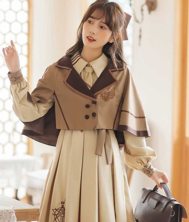 French Retro Lolita JK Dress Vintage Dress Cloak Suit