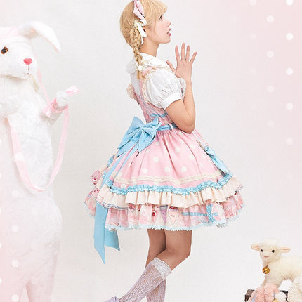 Icing Sweetheart JSK Pastel Tiered Lolita Dress with Lace Trimmings And Big Bow