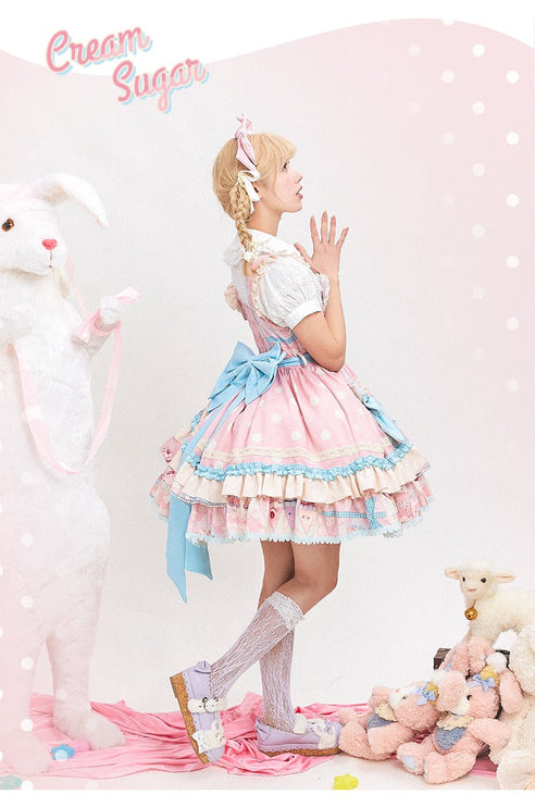 Icing Sweetheart JSK Pastel Tiered Lolita Dress with Lace Trimmings And Big Bow