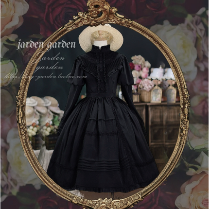 Black Forest Charm: Elegance Classic Vintage Lamb Leg Sleeve Stand-Up Collar Lolita Lolita OP Dress in Seven Colors