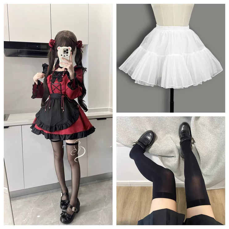 Gothic - Lolita Dress: Red & Black Charm with Frills and Lace - Up Detail
