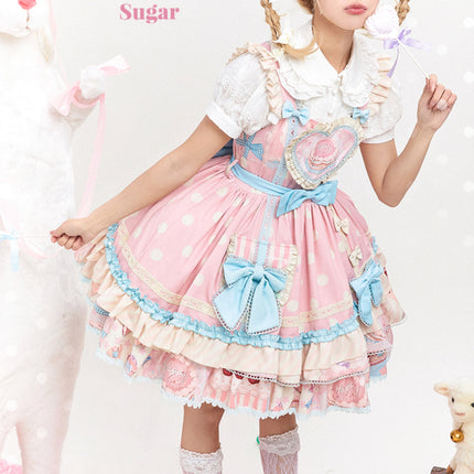 Icing Sweetheart JSK Pastel Tiered Lolita Dress with Lace Trimmings And Big Bow