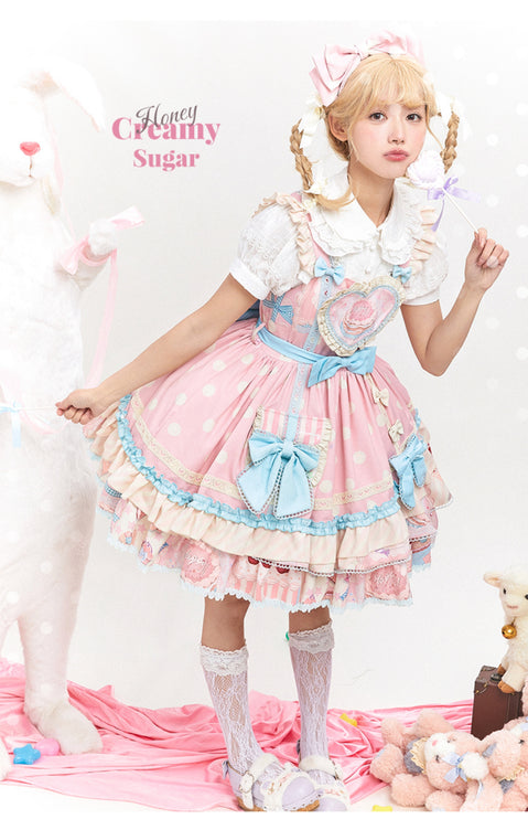 Icing Sweetheart JSK Pastel Tiered Lolita Dress with Lace Trimmings And Big Bow