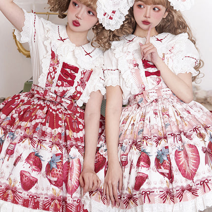 Sweet Strawberry Lolita Dress - Original Print JSK with Adjustable Straps