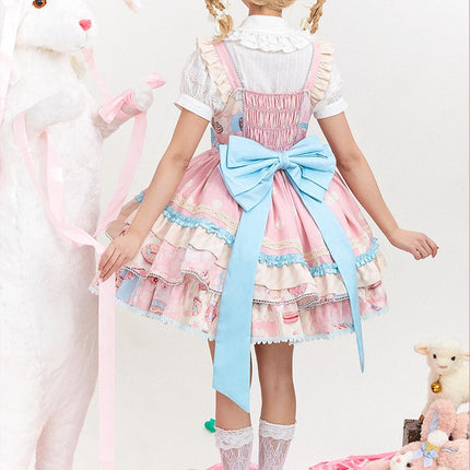 Icing Sweetheart JSK Pastel Tiered Lolita Dress with Lace Trimmings And Big Bow