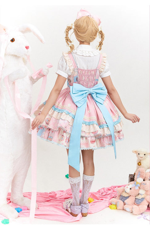 Icing Sweetheart JSK Pastel Tiered Lolita Dress with Lace Trimmings And Big Bow