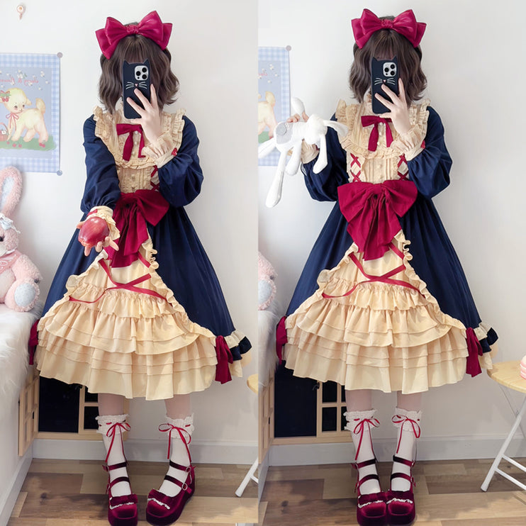 Sweet Lolita Princess Dress OP - Vintage Inspired Long Sleeve Layered Ruffle Dress