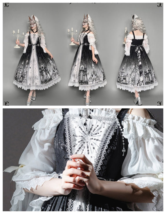 Pre Order Ouji Style Sacred Realm Open Front JSK Dress Gothic Print Lolita