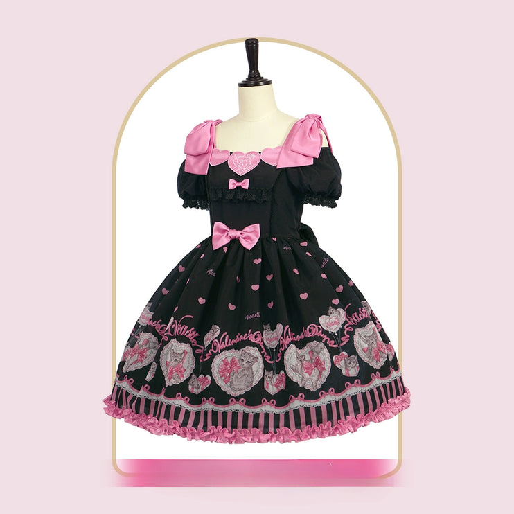 3 Colors Available Kitten Heart Lolita JSK & OP - Sweet Classic Bow Edition