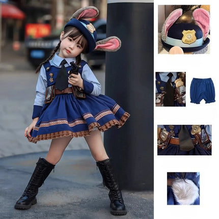 Rabbit Police Officer Lolita Dress for Girls - Navy Blue Whimsical Princess Costume