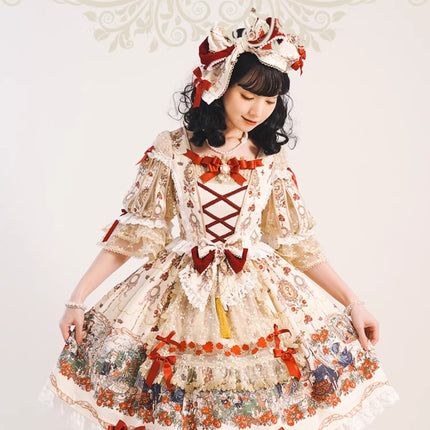 🌸Collector's Edition🌸Enchanted Snow White Print Apron OP Classical Doll Lolita Dress