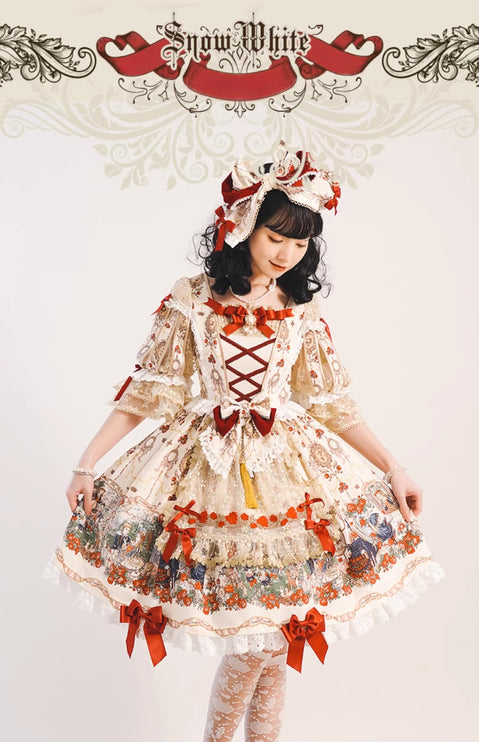 🌸Collector's Edition🌸Enchanted Snow White Print Apron OP Classical Doll Lolita Dress