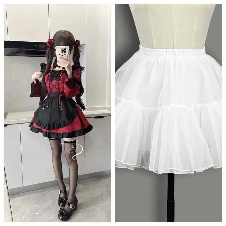 Gothic - Lolita Dress: Red & Black Charm with Frills and Lace - Up Detail