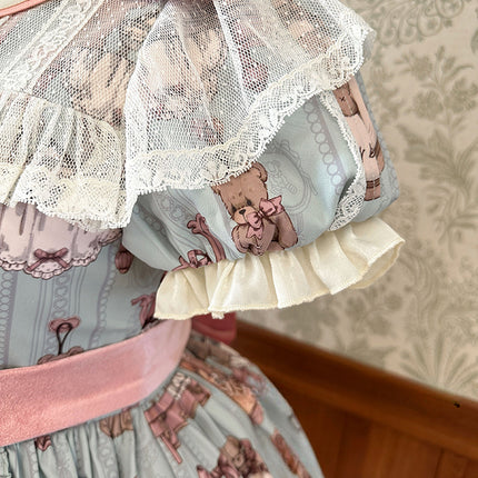 Enchanting Pastel Green Animal Illustration Lolita Jumper Skirt (JSK) Dress