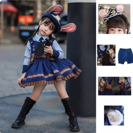 Rabbit Police Officer Lolita Dress for Girls - Navy Blue Whimsical Princess Costume