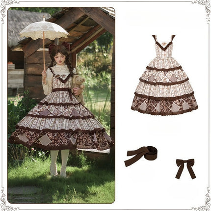 Vintage Pastoral Embroidery Tiered JSK - Four Seasons Garden Charm