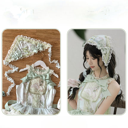 Elegant Vintage Floral Lolita JSK with Ruffled Details and Adjustable Waist Ties