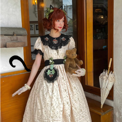 Vintage Garden Lolita Dress - Embroidered Floral Collar OP in Soft Green