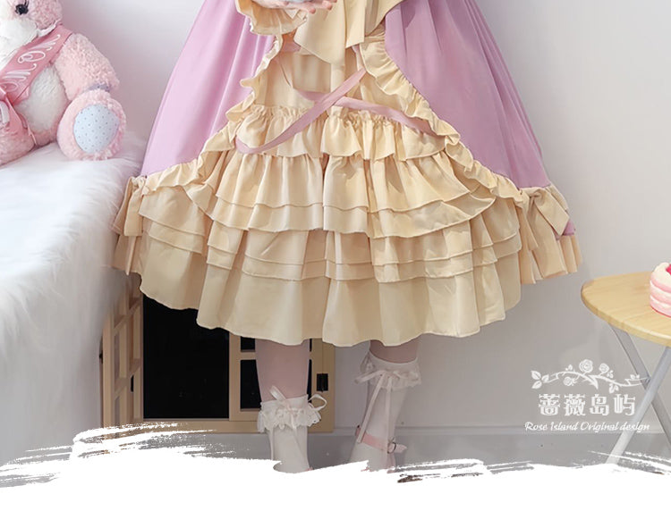 Sweet Lolita Princess Dress OP - Vintage Inspired Long Sleeve Layered Ruffle Dress