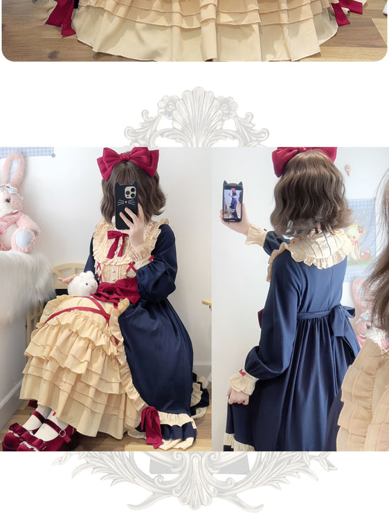 Sweet Lolita Princess Dress OP - Vintage Inspired Long Sleeve Layered Ruffle Dress