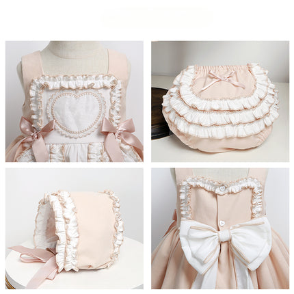 Enchanted Pastel Girls' Lolita Dress with Heart Embroidery and Ruffled Skirt