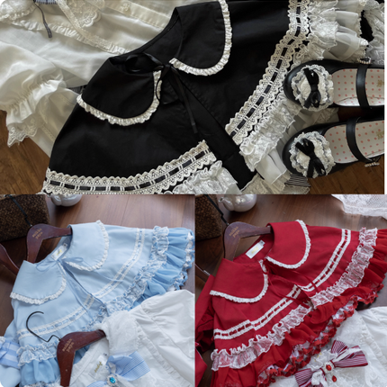 Gothic Aristocrat Lolita Dress - Victorian Black and White Ruffled Doll OP with Cape and Bonnet