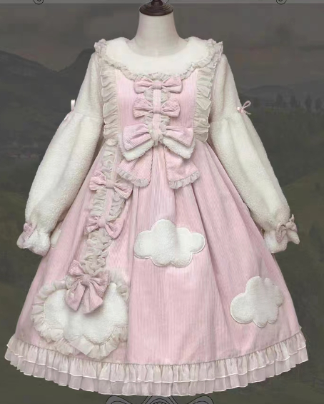 S-2XL Cloudy Dreams Lolita Dress - Cozy Cloud Appliqué OP for Autumn and Winter