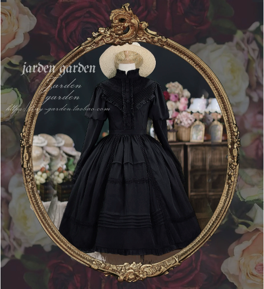 Black Forest Charm: Elegance Classic Vintage Lamb Leg Sleeve Stand-Up Collar Lolita Lolita OP Dress in Seven Colors