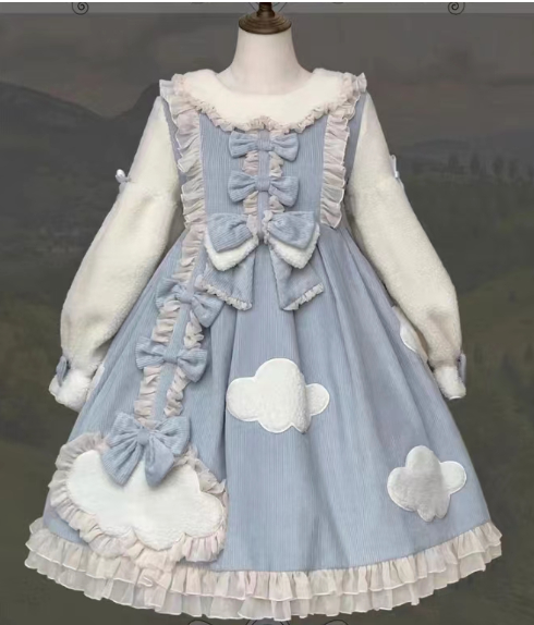 S-2XL Cloudy Dreams Lolita Dress - Cozy Cloud Appliqué OP for Autumn and Winter