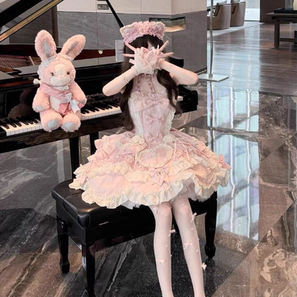 Gothic Heart of Pearls Lolita Dress - Pastel Princess JSK with Layered Ruffles and Cross Embellishments