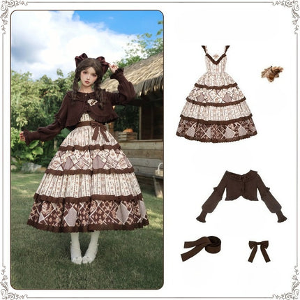 Vintage Pastoral Embroidery Tiered JSK - Four Seasons Garden Charm