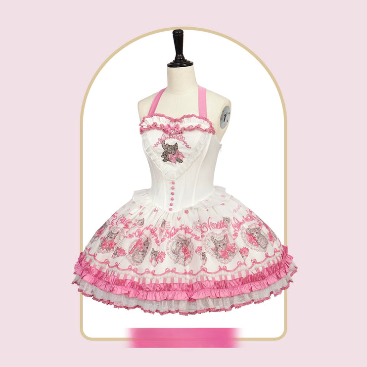 3 Colors Available Kitten Heart Lolita JSK & OP - Sweet Classic Bow Edition