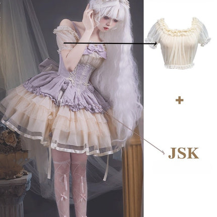 Sweet Lolita Off - the - Shoulder Dress with Tulle Skirt and Ribbon Details