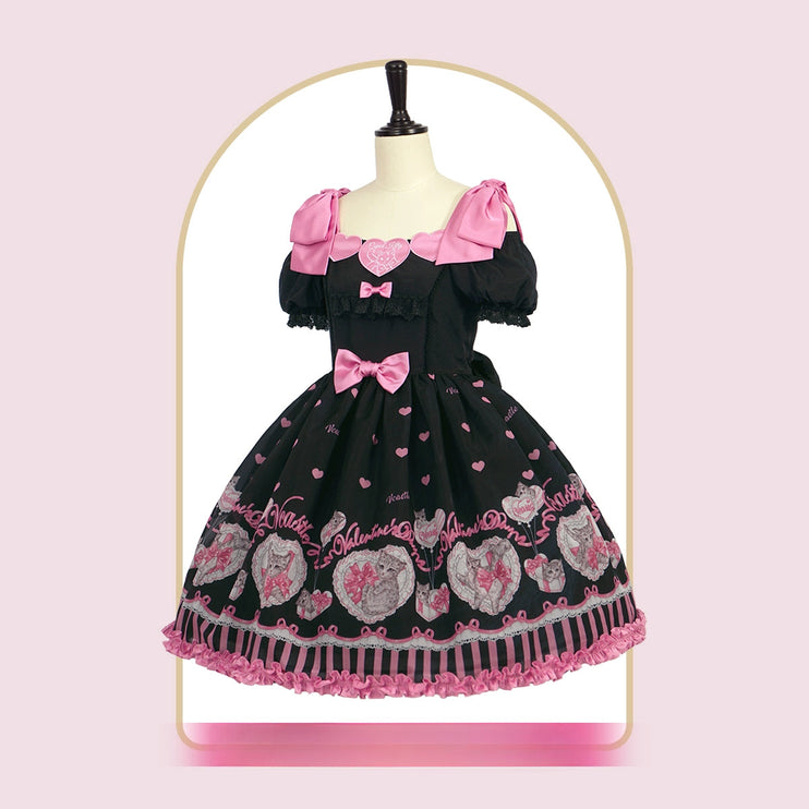 3 Colors Available Kitten Heart Lolita JSK & OP - Sweet Classic Bow Edition