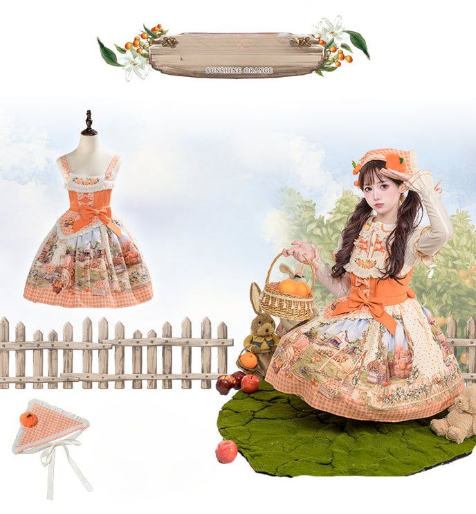 Sunshine Orange Grove Dream Lolita JSK - Vintage Harvest Print
