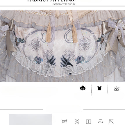 Ethereal Cream Floral Lolita Dress with Puffed Sleeves and Multi-Tiered Skirt