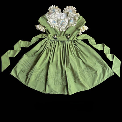 Vintage Garden Lolita Dress - Embroidered Floral Collar OP in Soft Green